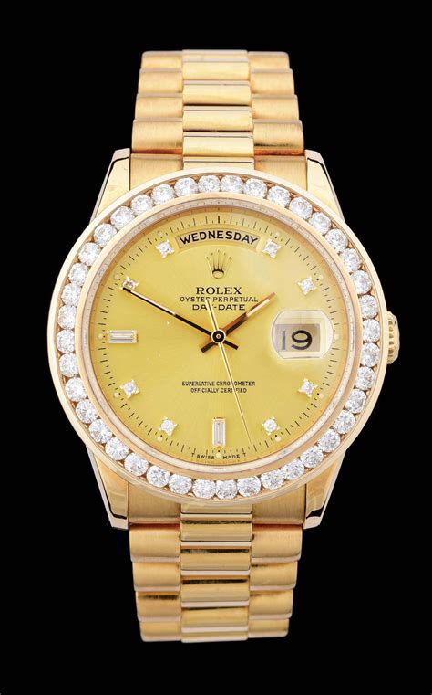 mens rolex 18k gold day date president watch w diamonds|rolex day date watch.